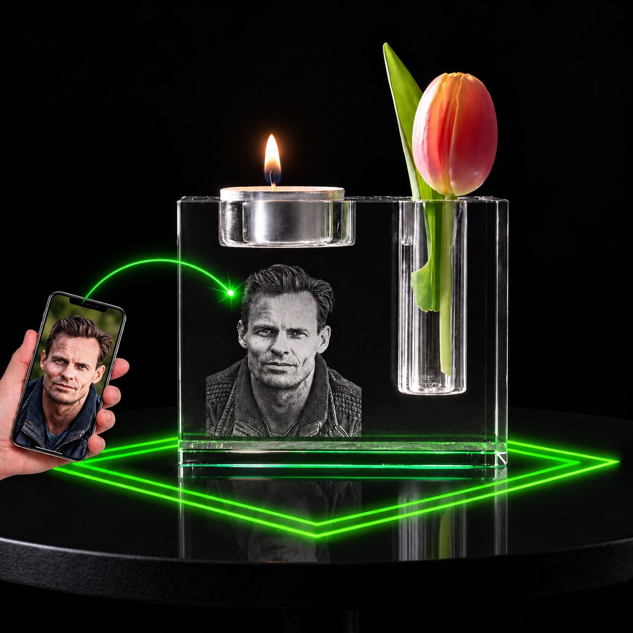 Allincrystal Foto in glas 2 D Kristal Urn Waxinehouder