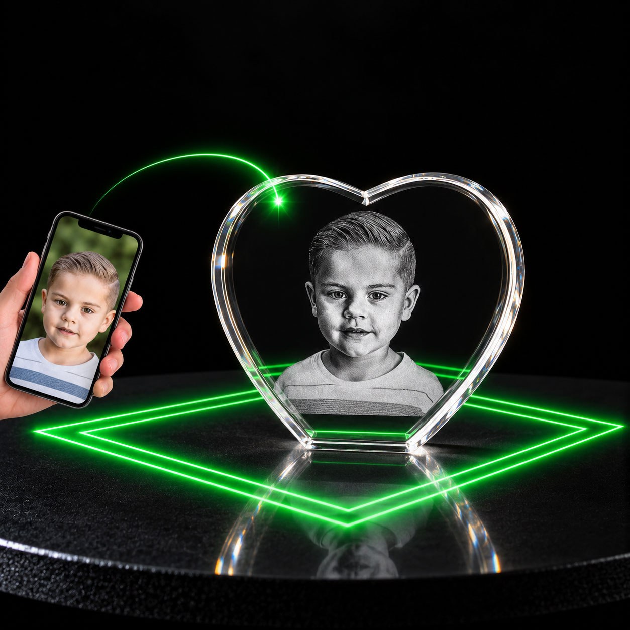Allincrystal Foto in glas 3D Kristal Hart 1 portret