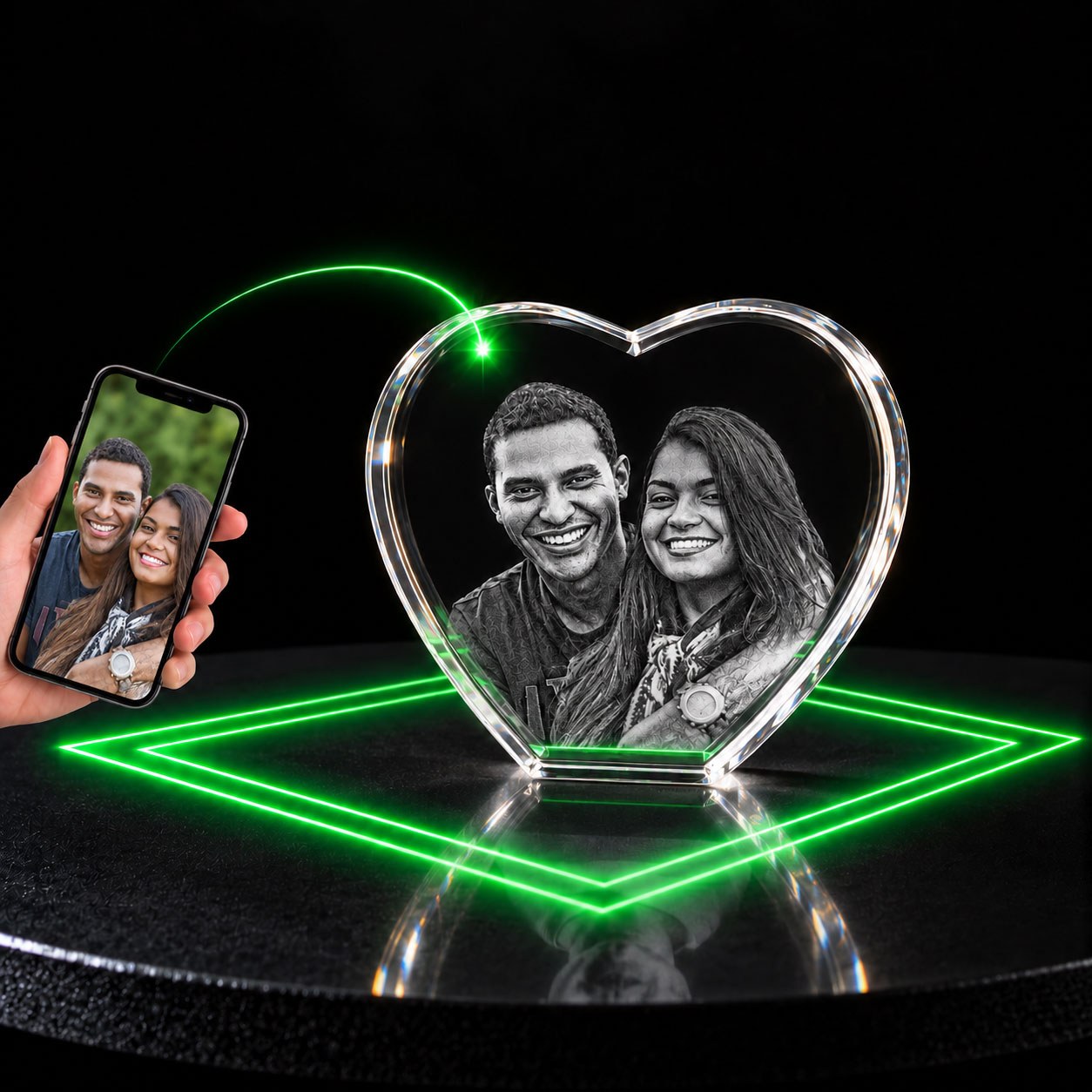Allincrystal Foto in glas 3D Kristal Hart 2 portretten