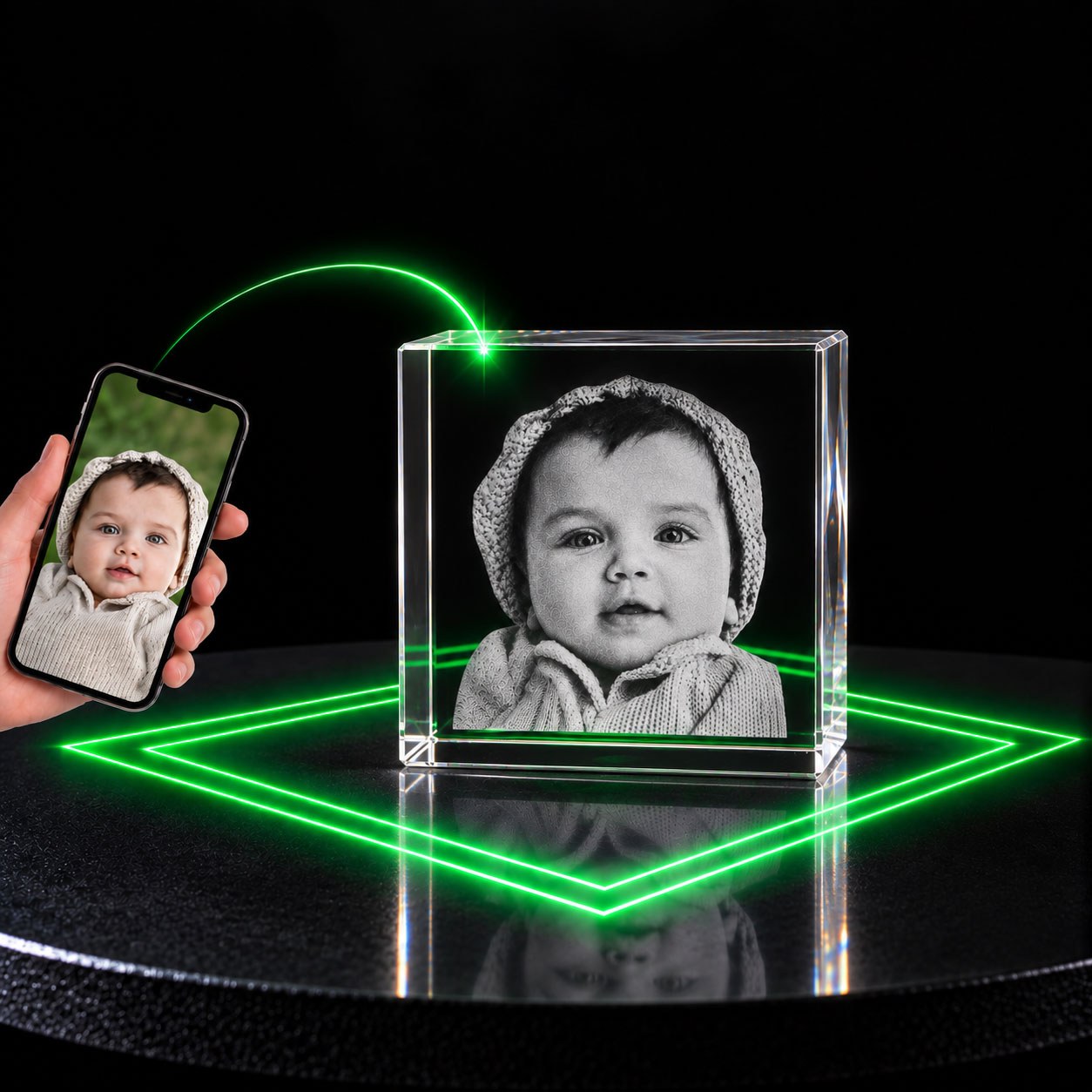 Allincrystal Foto in glas 3D Kristal Kubus 1 portret