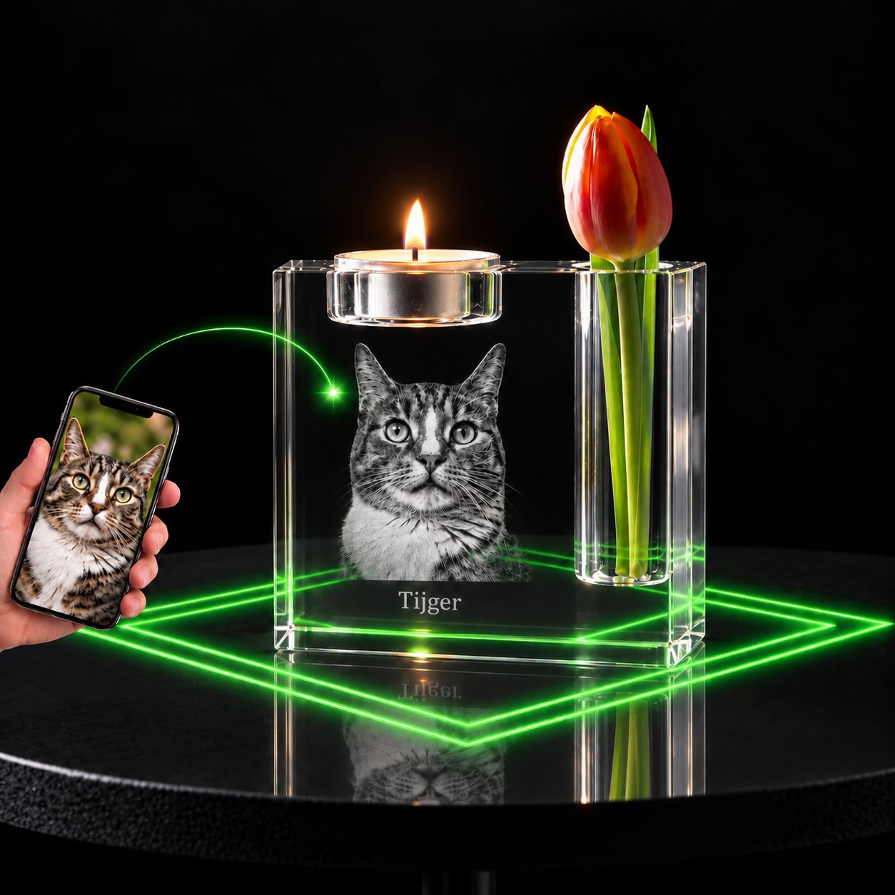 Allincrystal Foto in glas 3 D Kristal Urn Waxinehouder