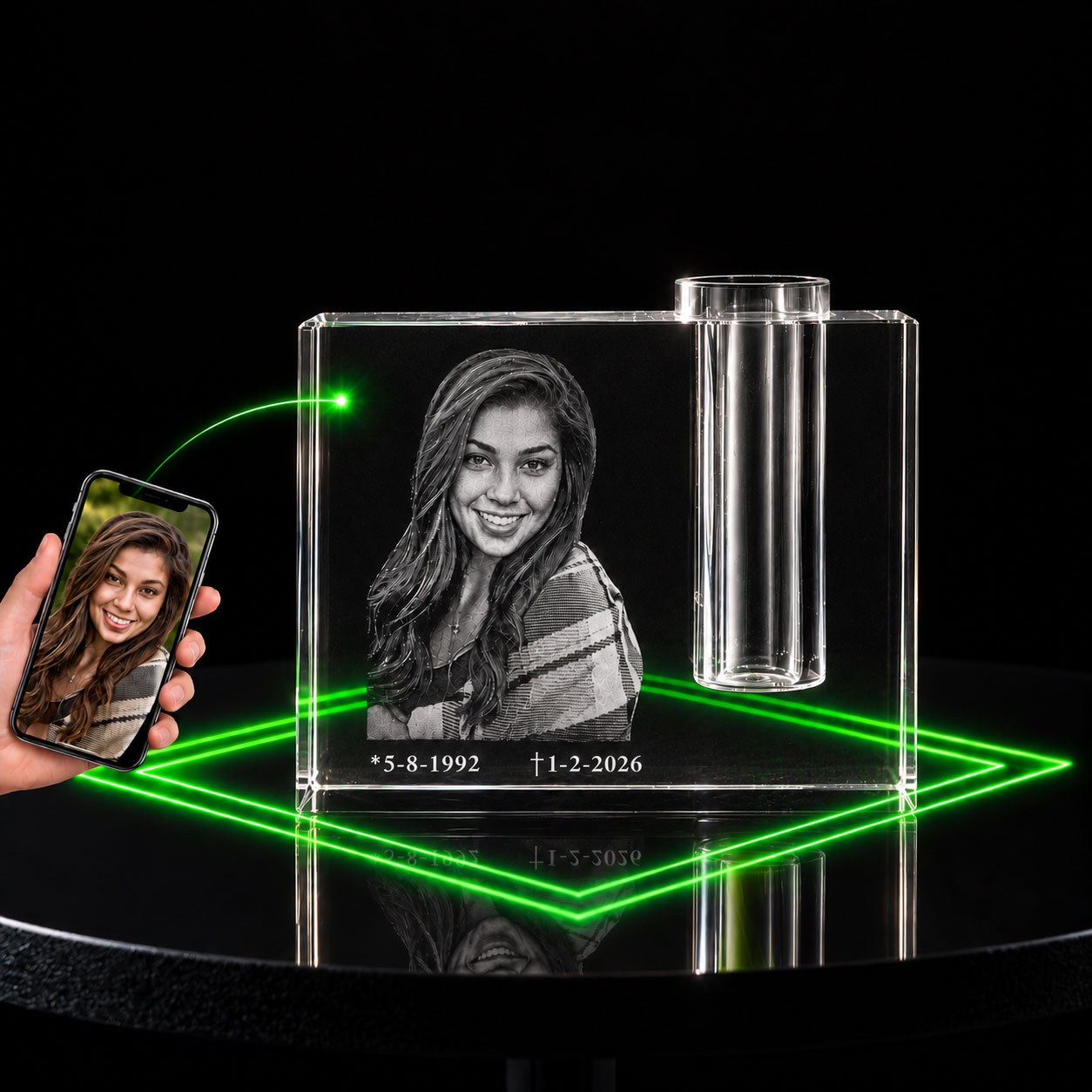 Allincrystal Foto in glas 3 D Kristal Urn