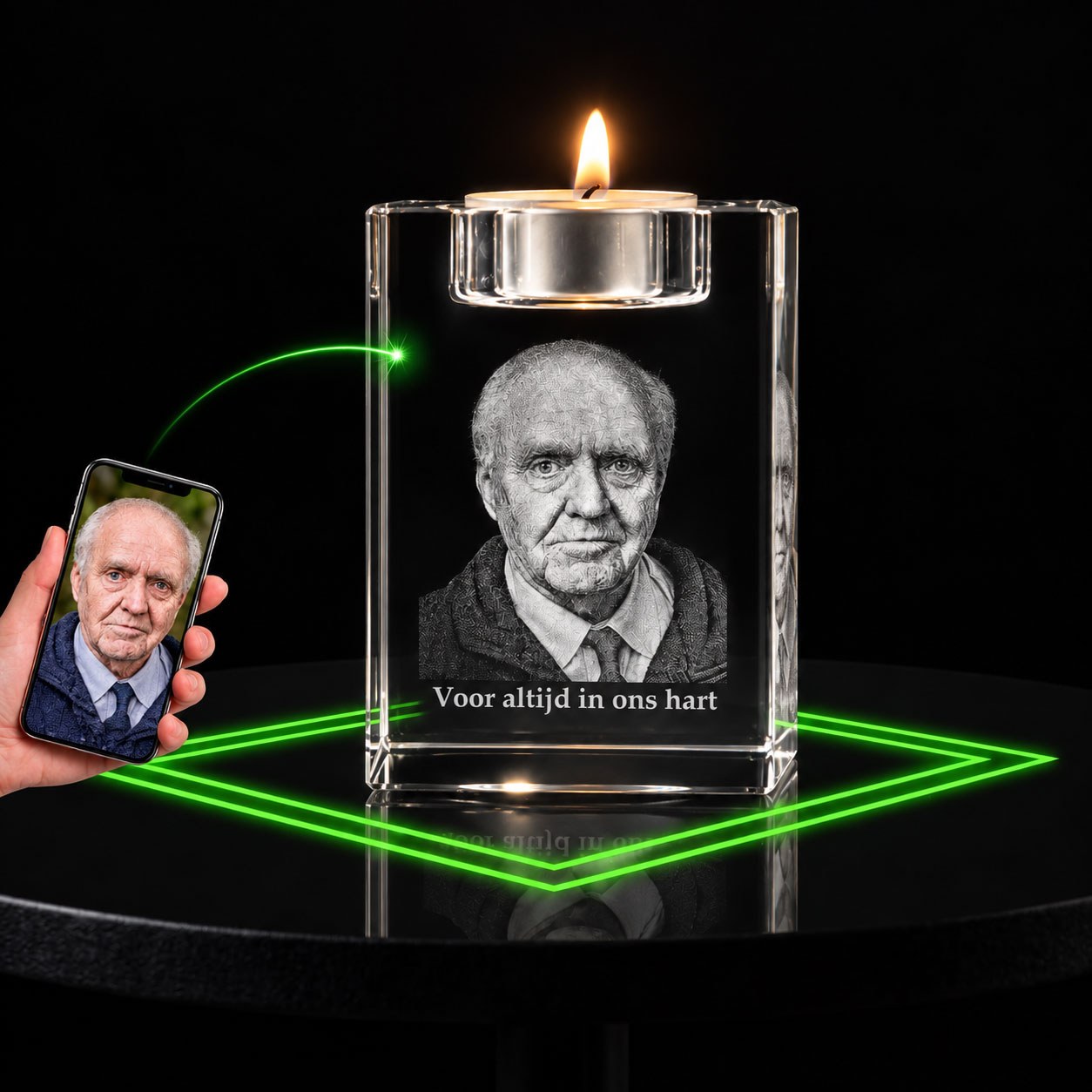 Allincrystal Foto in glas 3 D Kristal Waxinehouder