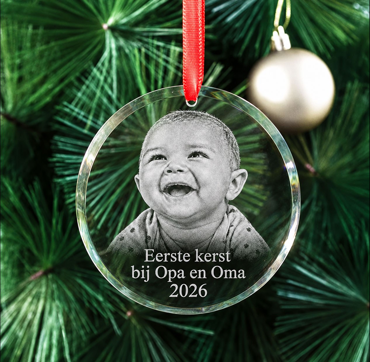 Allincrystal Foto in glas Kerstbal Glas Familie gezin gladfacet