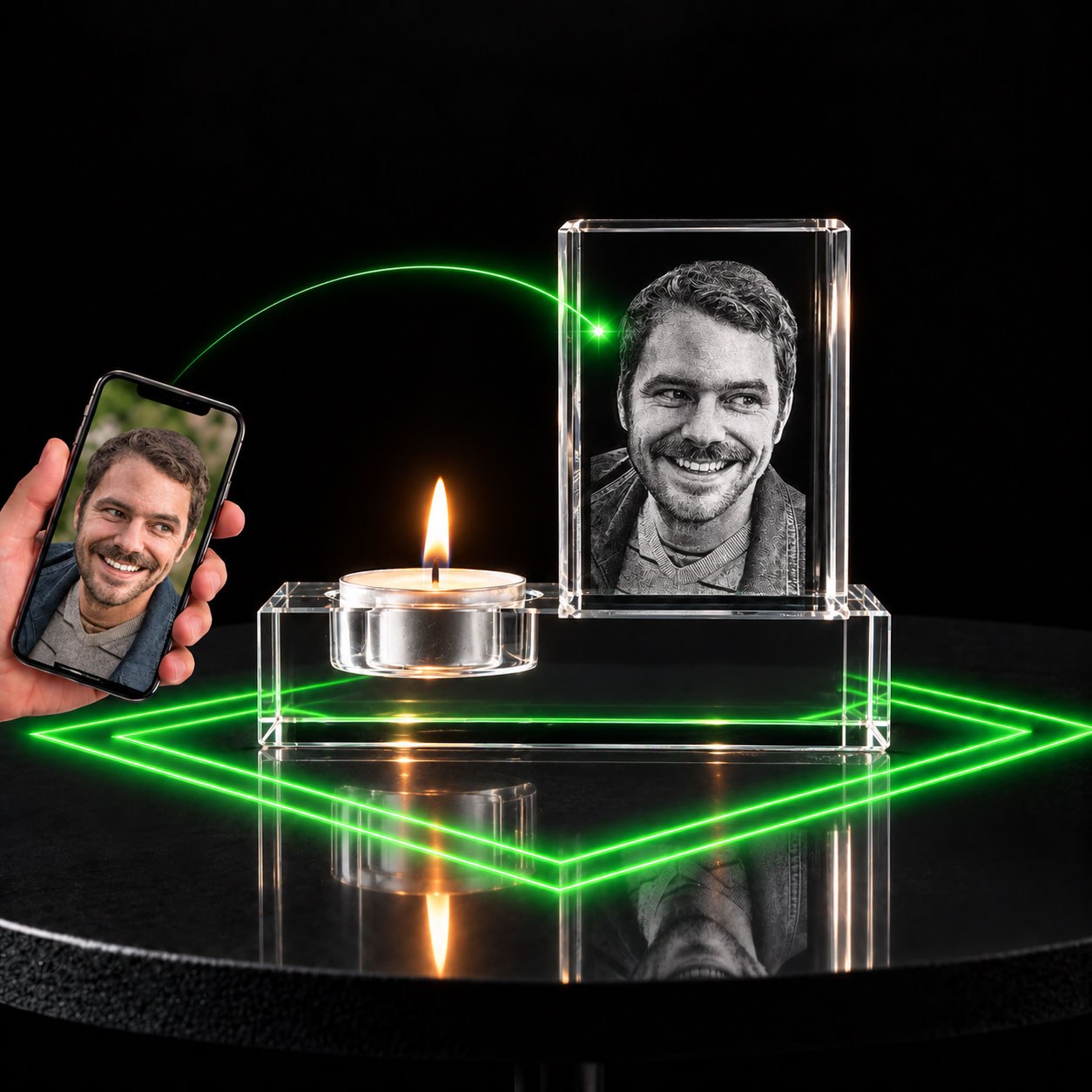 Allincrystal Foto in glas Waxinehouder Plat 3 D Kristal Blok 1 portret