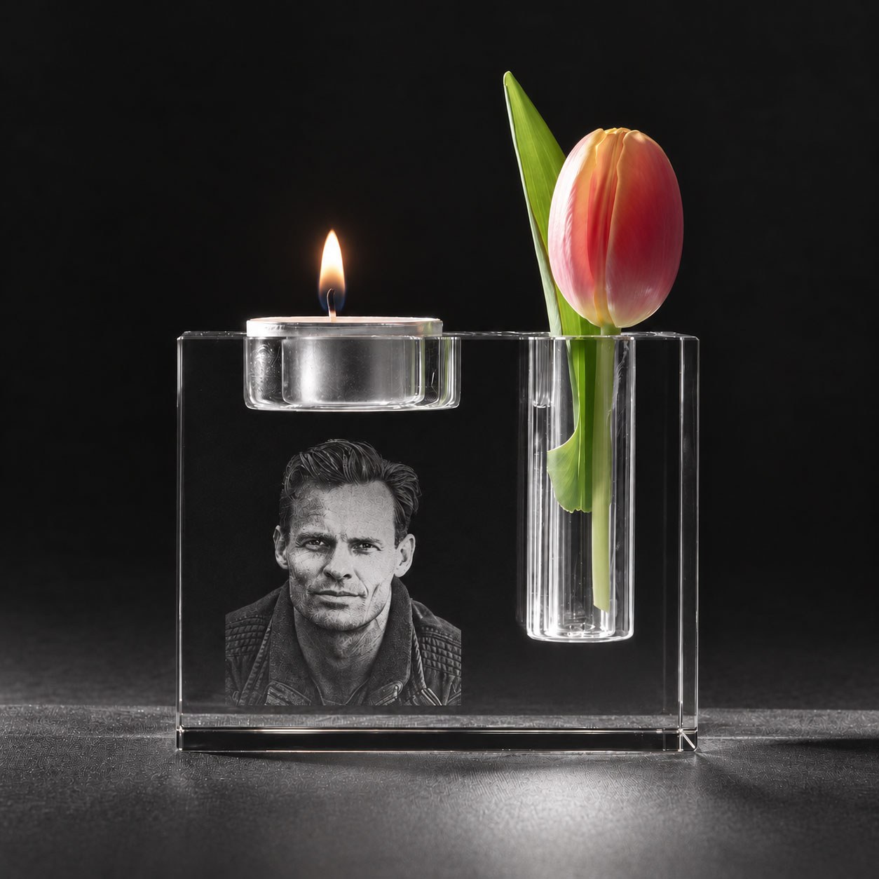 Allincrystal Foto in glas 2 D Kristal Urn Waxinehouder