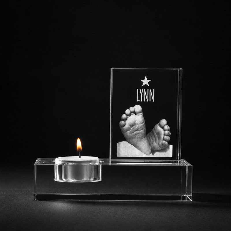 Allincrystal Foto in glas Waxinehouder Plat 2 D Kristal Stone
