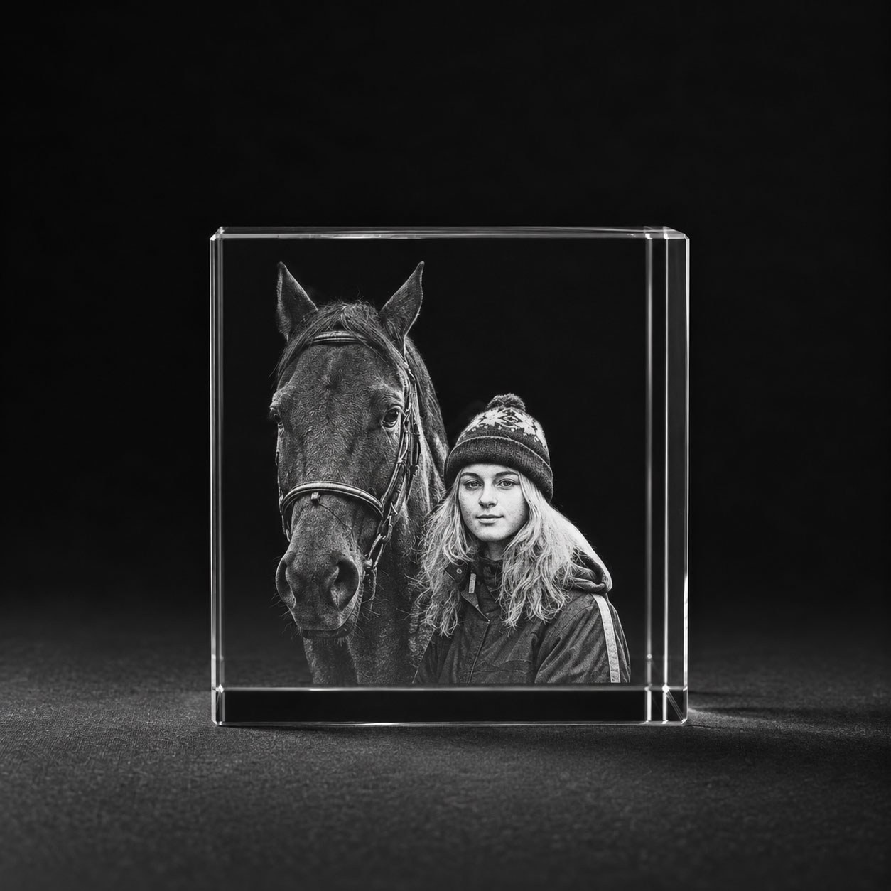 Foto in glas 3D Kubus 2 portreten Paard