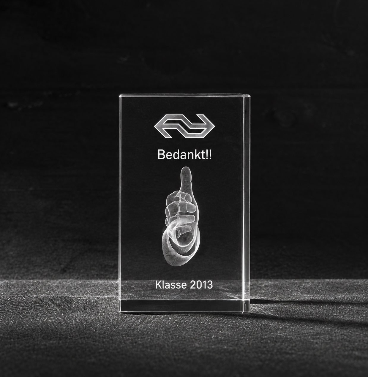Foto in glas Logo Relatiegeschenk Blok 3D award