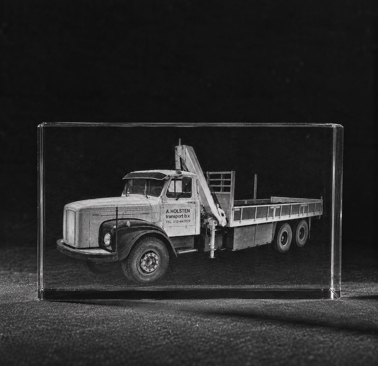 Foto in glas Logo Relatiegeschenk Blok 3D vrachtwagen