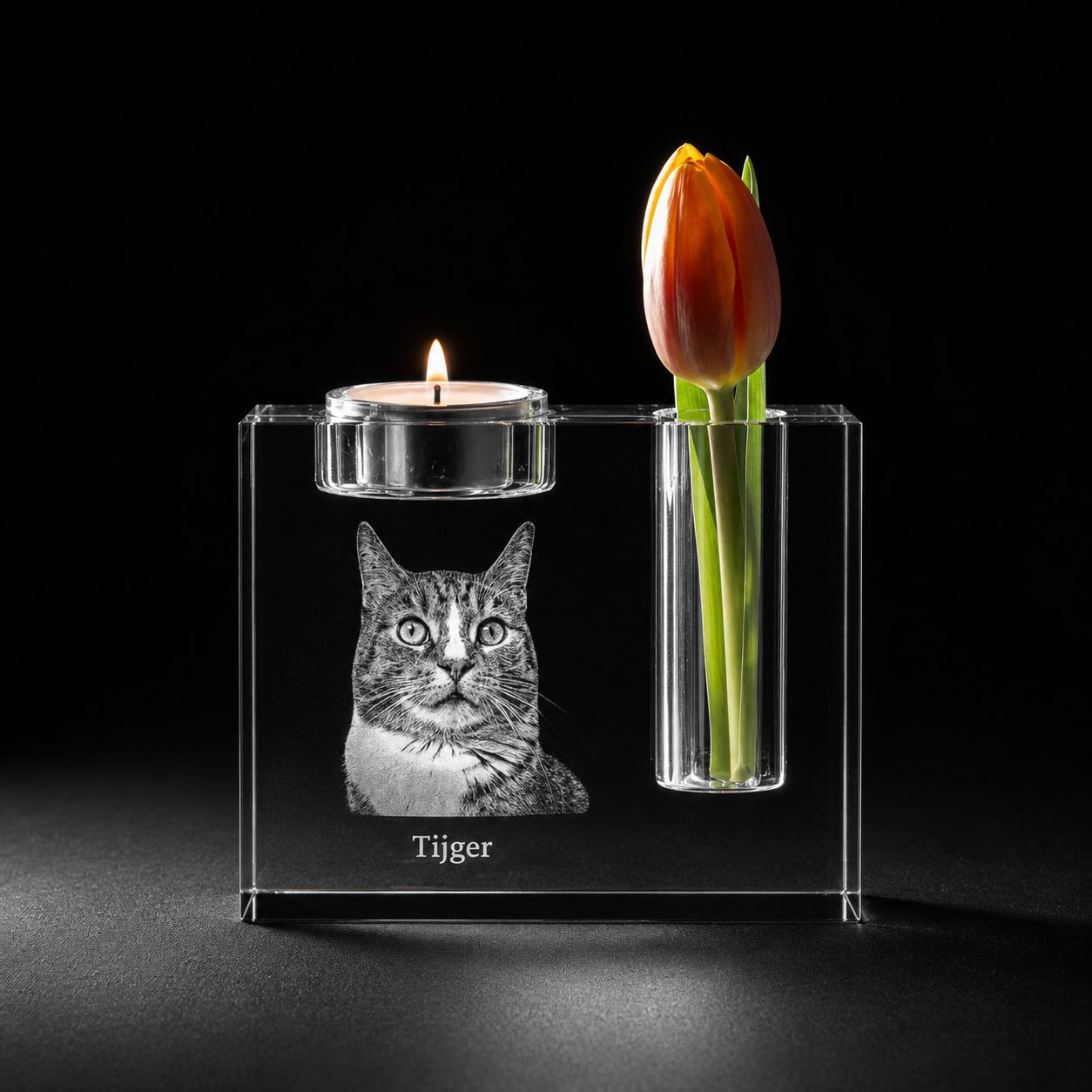 Foto in glas 3D Urn Waxinehouder Bloem
