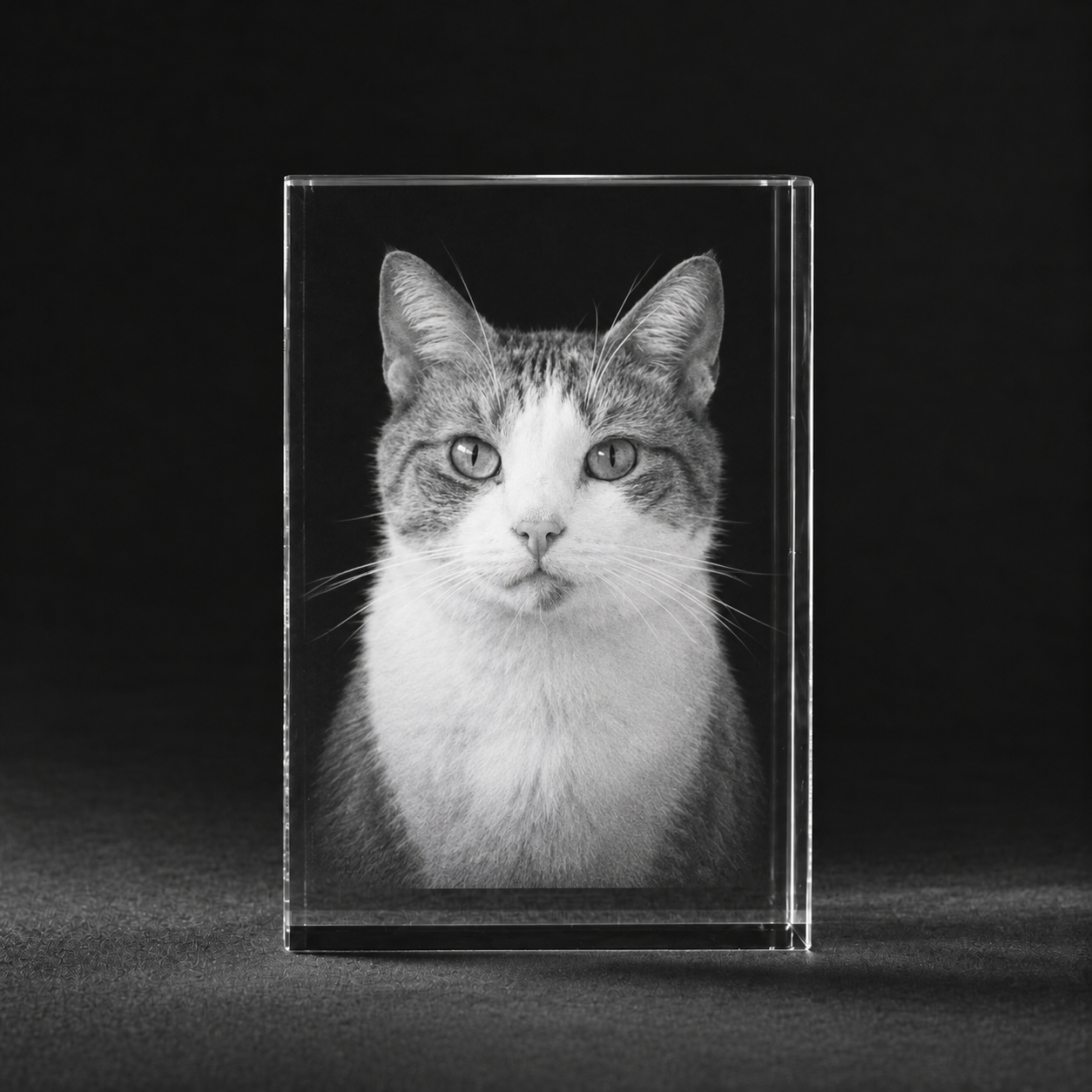 Kat in 3 D Kristal Blok met 1 portret