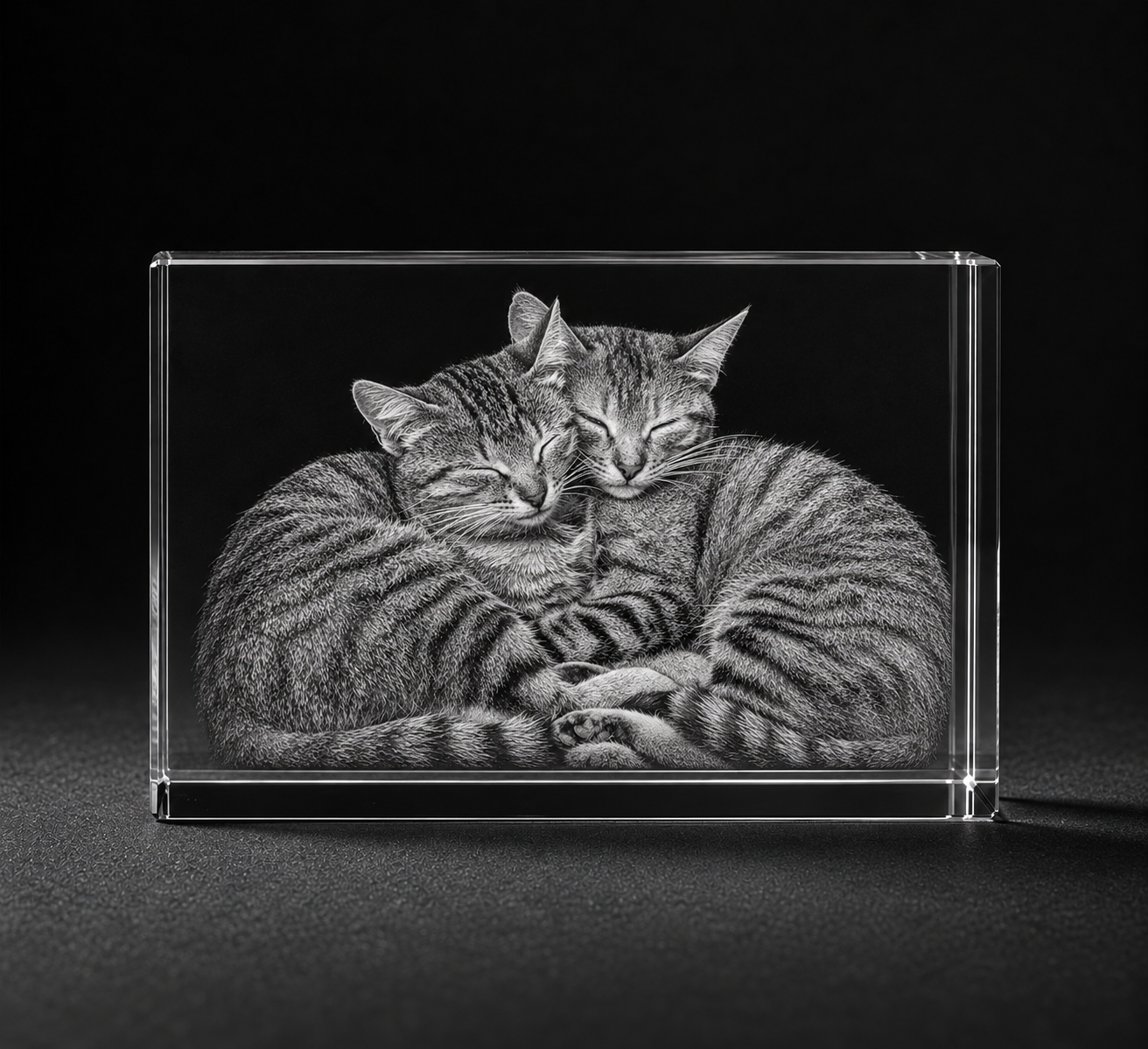 Twee katten in 3 D Kristal Blok met 2 portretten